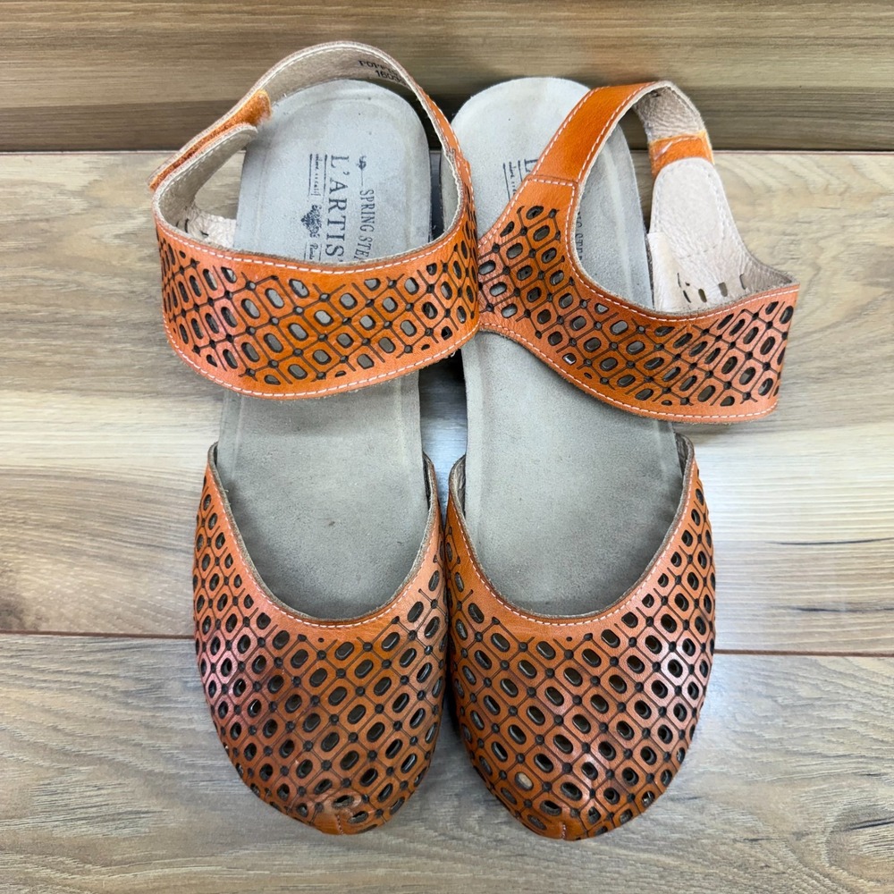 LARTISTE Poppiri Orange Perf Leather Mary Jane 10 10.5 EU 41 Leather Comfort